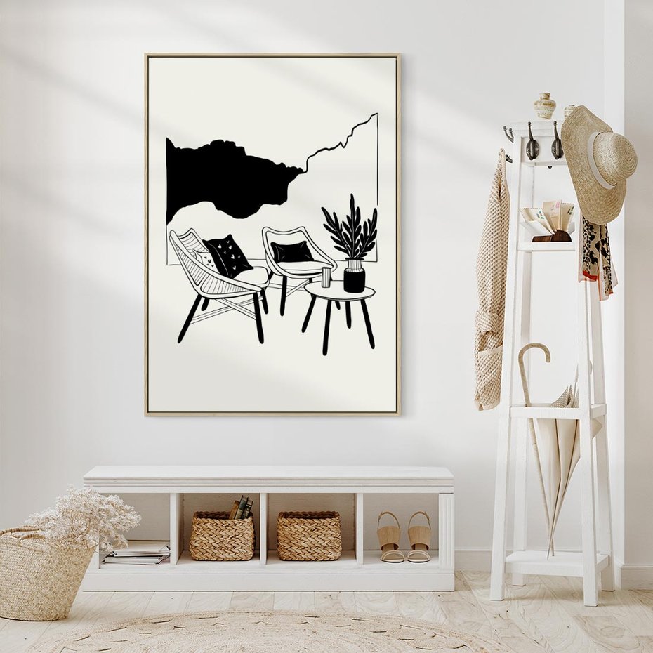 Obraz w ramie 50x70 - Boho Elegancja - boho wnętrze, salon - rama drewno