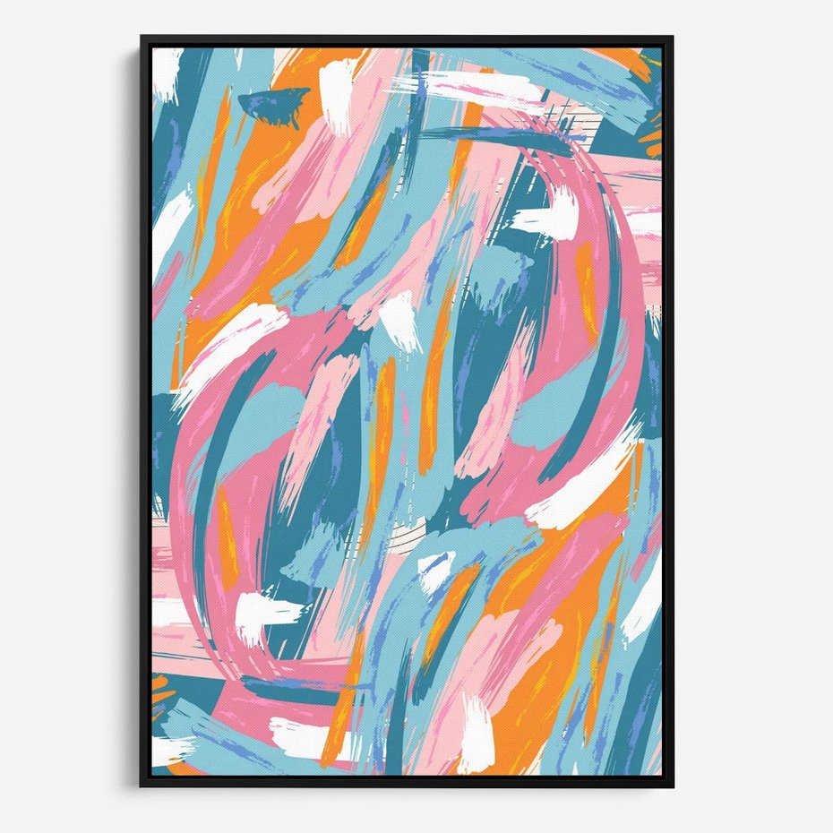 Obraz w ramie 50x70 - Refleksje w krainie abstrakcji - abstrakcja, energiczne pociągnięcia pędzla - rama czarna