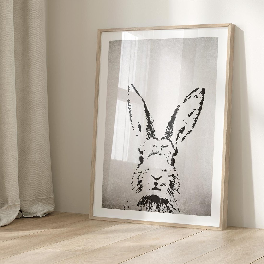 Plakat w ramie 30x40 - Szkicowany królik w grafice - szkic, królik - rama drewno