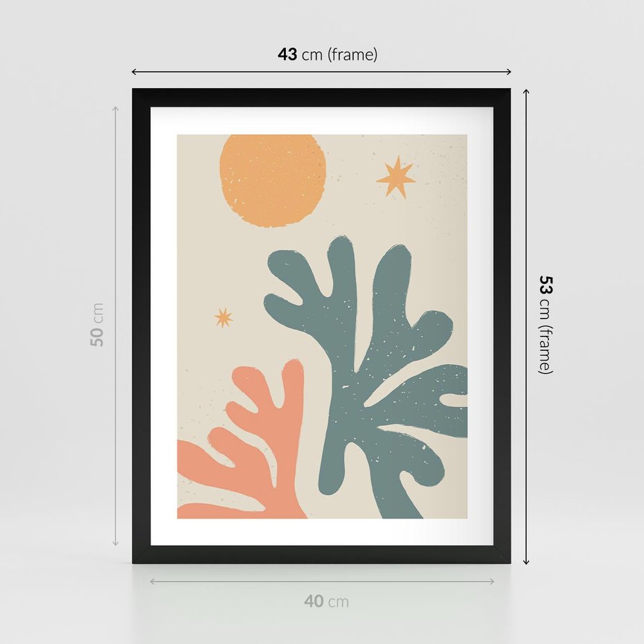 Plakat w ramie 40x50 - Inspirująca Równowaga - boho formy, kształty - rama czarna