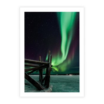 Plakat bez ramy 21x30 - Zorza polarna w tajemniczej nocnej przestrzeni - zorza, polarna