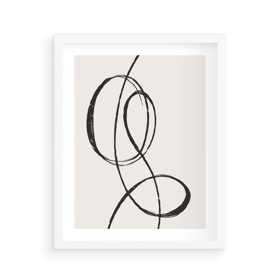 Plakat w ramie 40x50 - Zaklęte Linie - abstrakcyjne szkicowane linie, minimalizm - rama biała