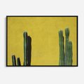 Obraz w ramie 70x50 - Refleksje w roślinnym odbiciu - zielone kaktusy na tle żółtej ściany, soczyste kolory - rama czarna