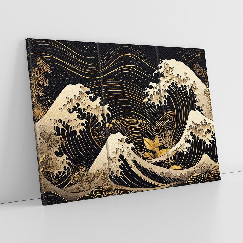 Obraz na płótnie 120x80 - Złote Piękno - ciemny obraz, fala morska
