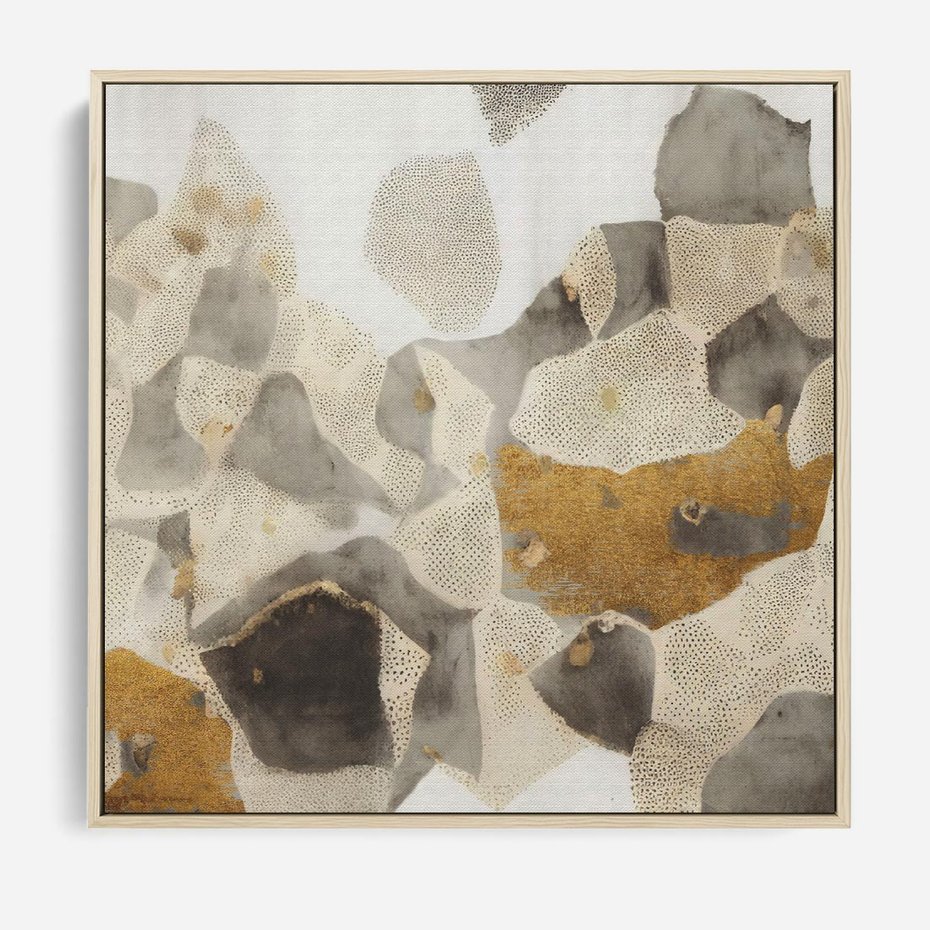 Obraz w ramie 50x50 - Nowoczesne Złoto i Szarość - plamy, złoto - rama drewno