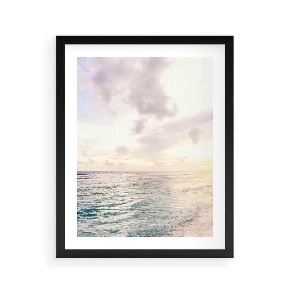 Plakat w ramie 40x50 - Pastelowa Plaża - plaża, pastelowe kolory - rama czarna