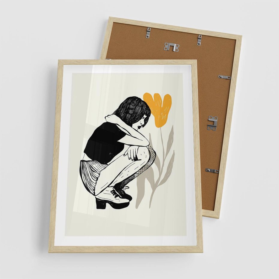 Plakat w ramie 50x70 - Kobiecy Plakat - prosta grafika, kobieta - rama drewno