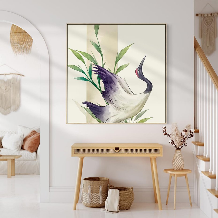 Obraz w ramie 50x50 - Migocące Ptaki - japońska sztuka, ptak - rama drewno