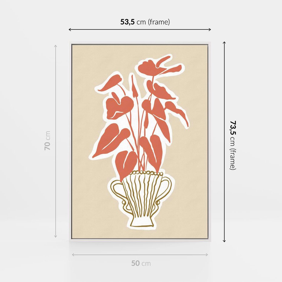 Obraz w ramie 50x70 - Harmonijne Echa - abstrakcyjne kwiaty liście, elegancka kompozycja - rama biała