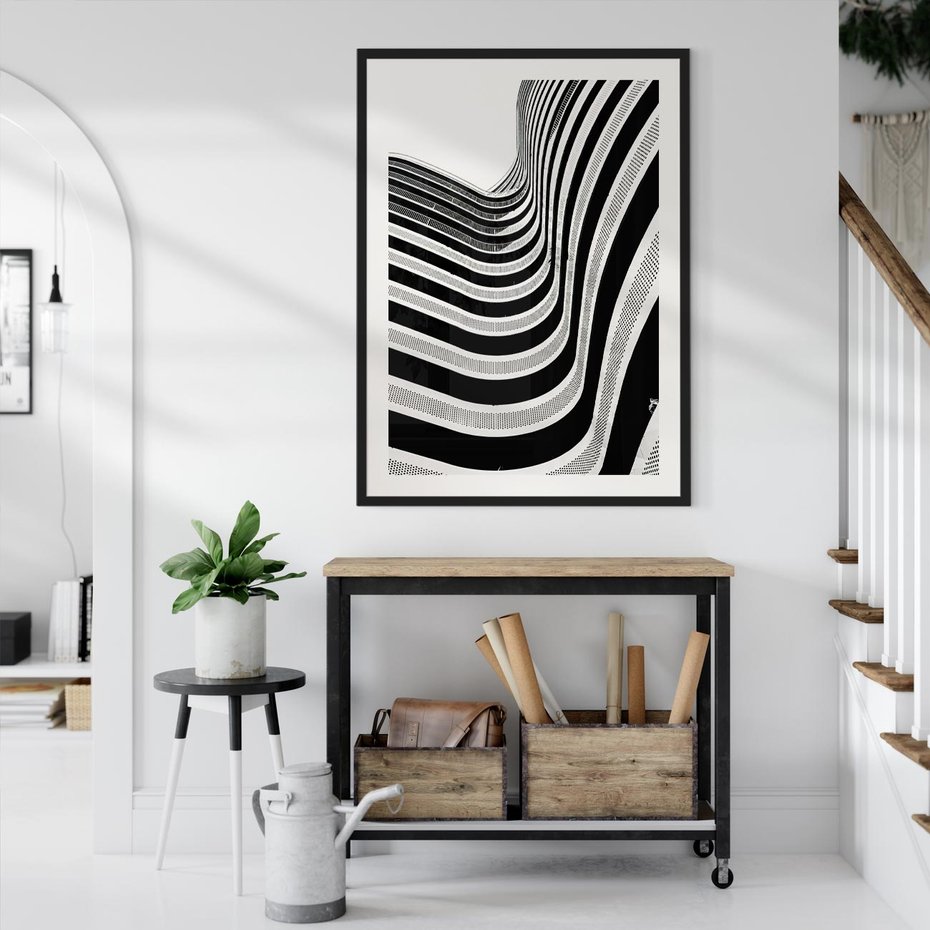 Plakat w ramie 40x50 - Nowoczesność w Monochromii - nowoczesna architektura, czarno białe zdjęcie - rama czarna