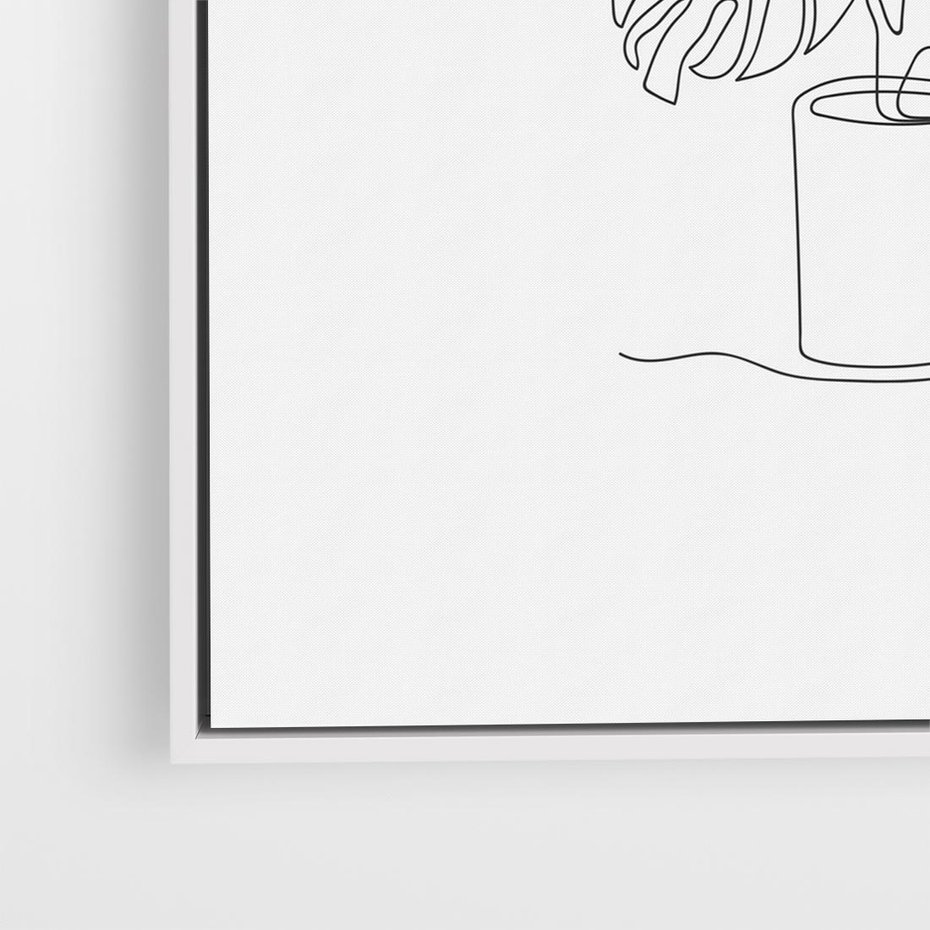 Obraz w ramie 80x80 - Tajemnicza Harmonia - sztuka one line, monstera - rama biała