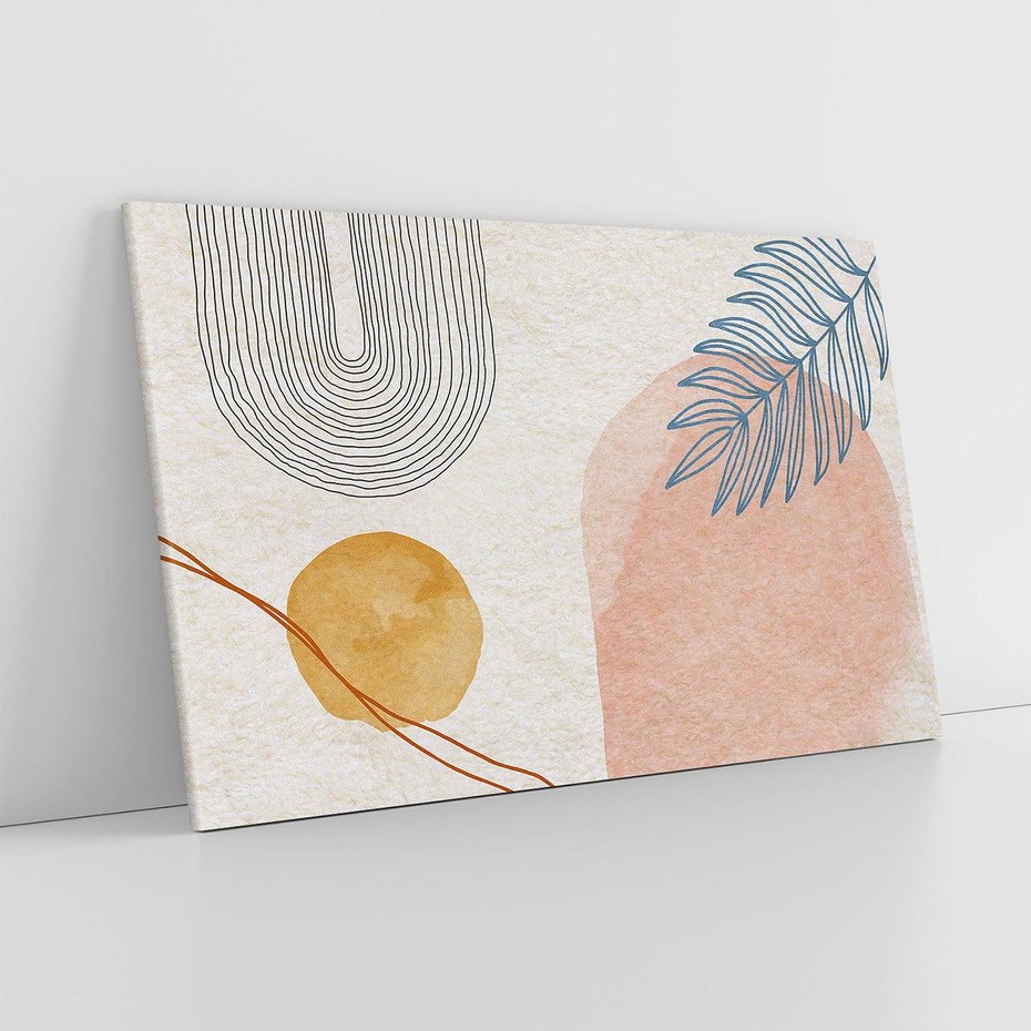 Obraz na płótnie 70x50 - Liście i Geometrie - nowoczesny, akwarelowe plamy