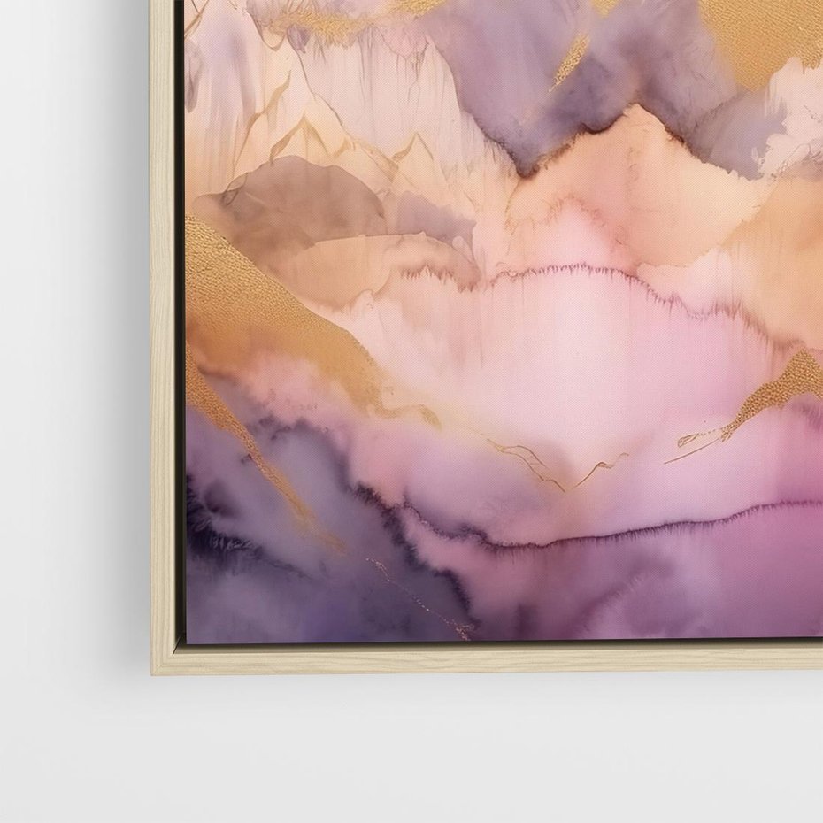 Obraz w ramie 50x50 - Pastelowe Wzgórza - pastelowe, różowe góry - rama drewno