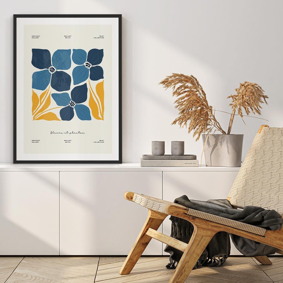 Plakat bez ramy 40x50 - Błękitne Nowości - niebieskie kwiaty, nowoczesna sztuka