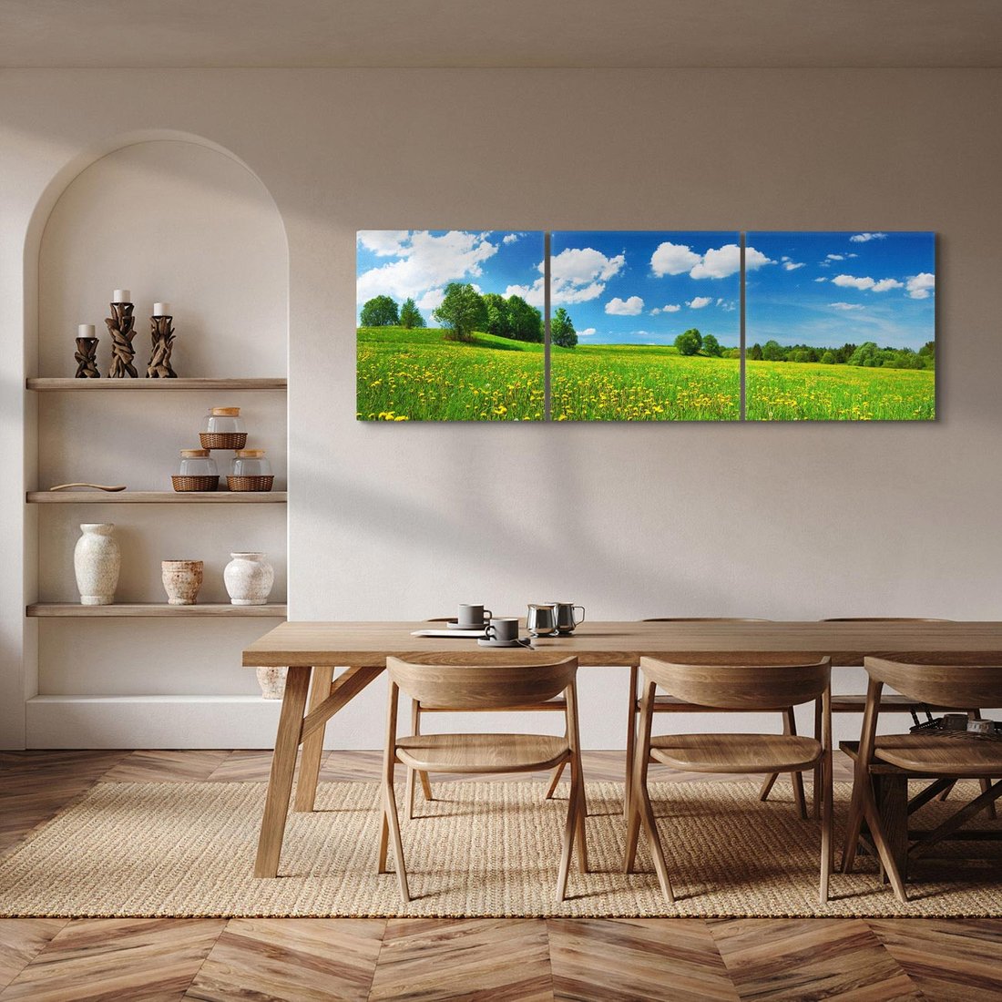 Obraz na płótnie 120x40 - Polana wśród drzew: Spokój i harmonia - polana, łąka