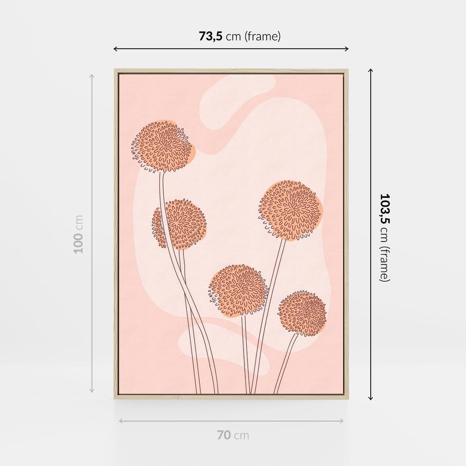 Obraz w ramie 70x100 - Rozkwitające Emocje - minimalistyczny plakat, pudrowe kwiaty - rama drewno