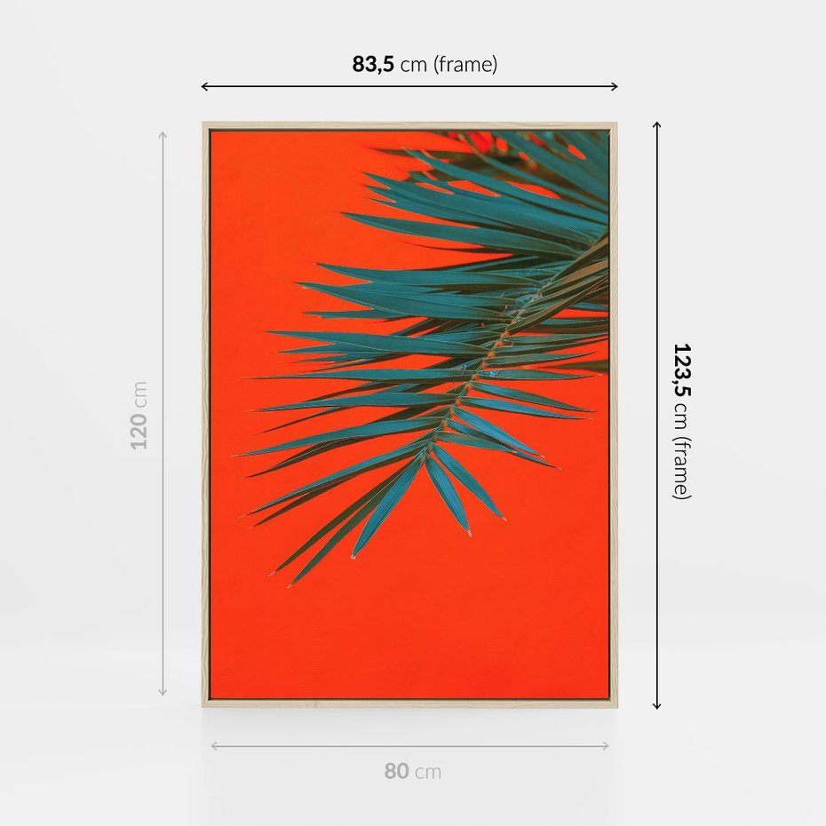 Obraz w ramie 80x120 - Egzotyczny Urok - liście, palma - rama drewno