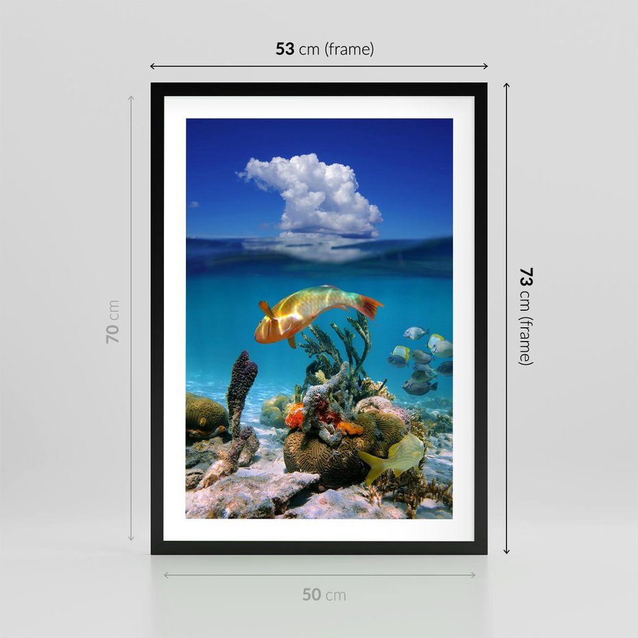 Plakat w ramie 50x70 - Podwodna rafa koralowa: kolorowy oceanowy świat - rafa, koralowa - rama czarna
