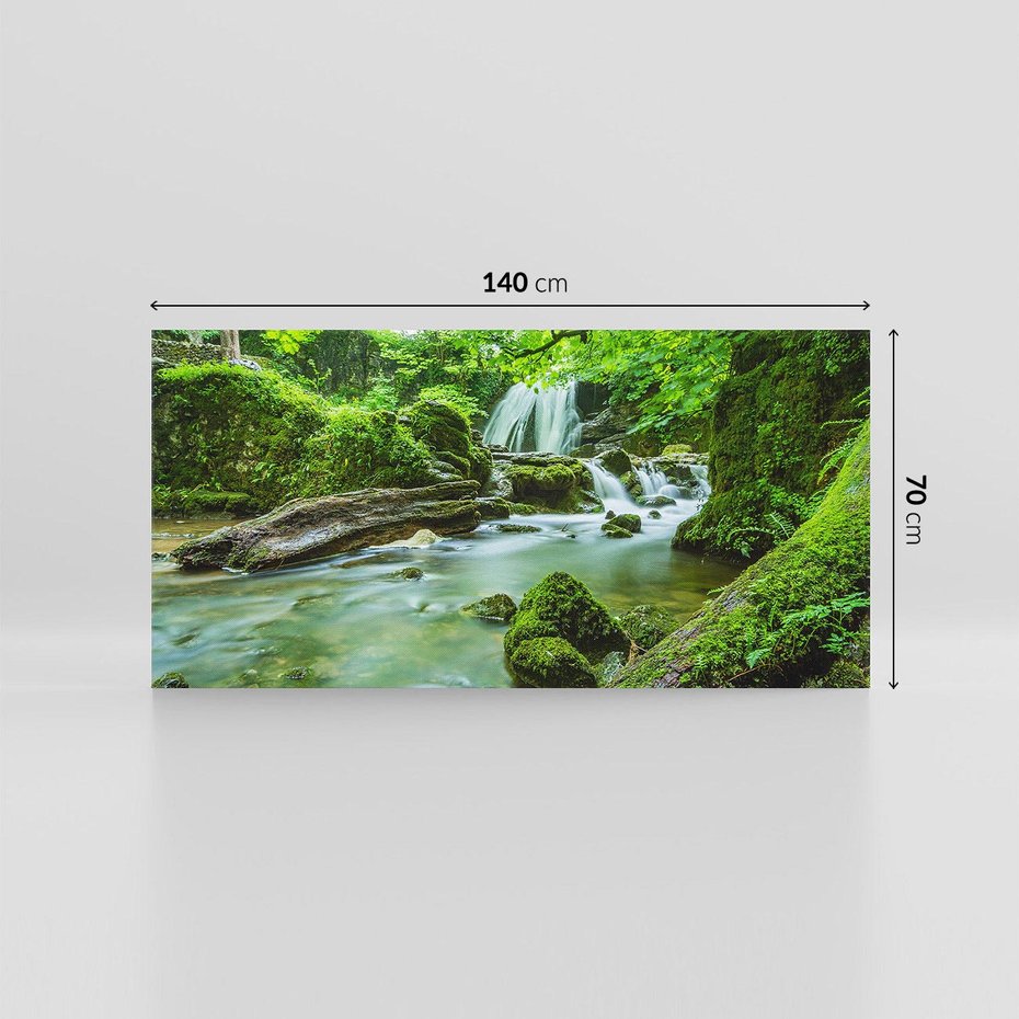 Obraz na płótnie 140x70 - Las przy rzece: potężny wodospad - las, rzeka