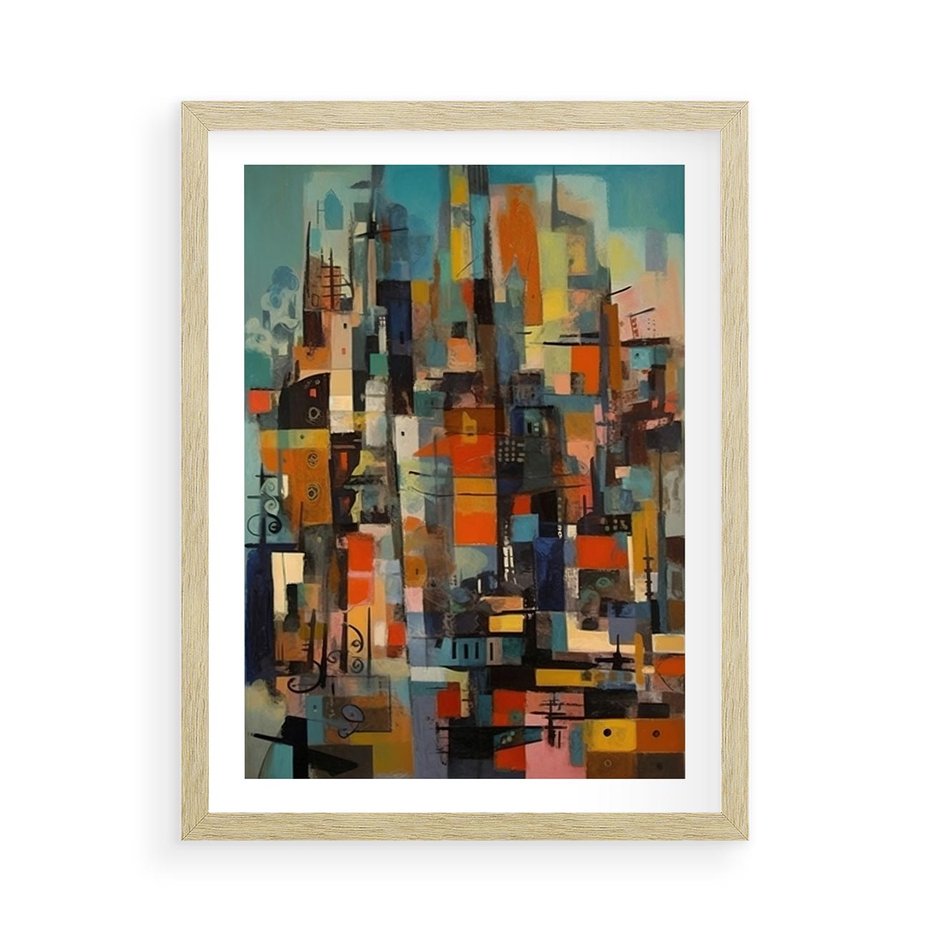 Plakat w ramie 50x70 - Zaklęte Odbicia Nienormalności - styl mid century, nowoczesna sztuka - rama drewno