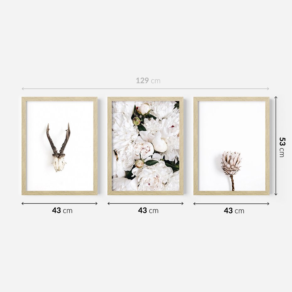 Zestaw obrazy w ramie 40x50 galeria - Kwiaty, boho, styl, minimalizm - rama drewno