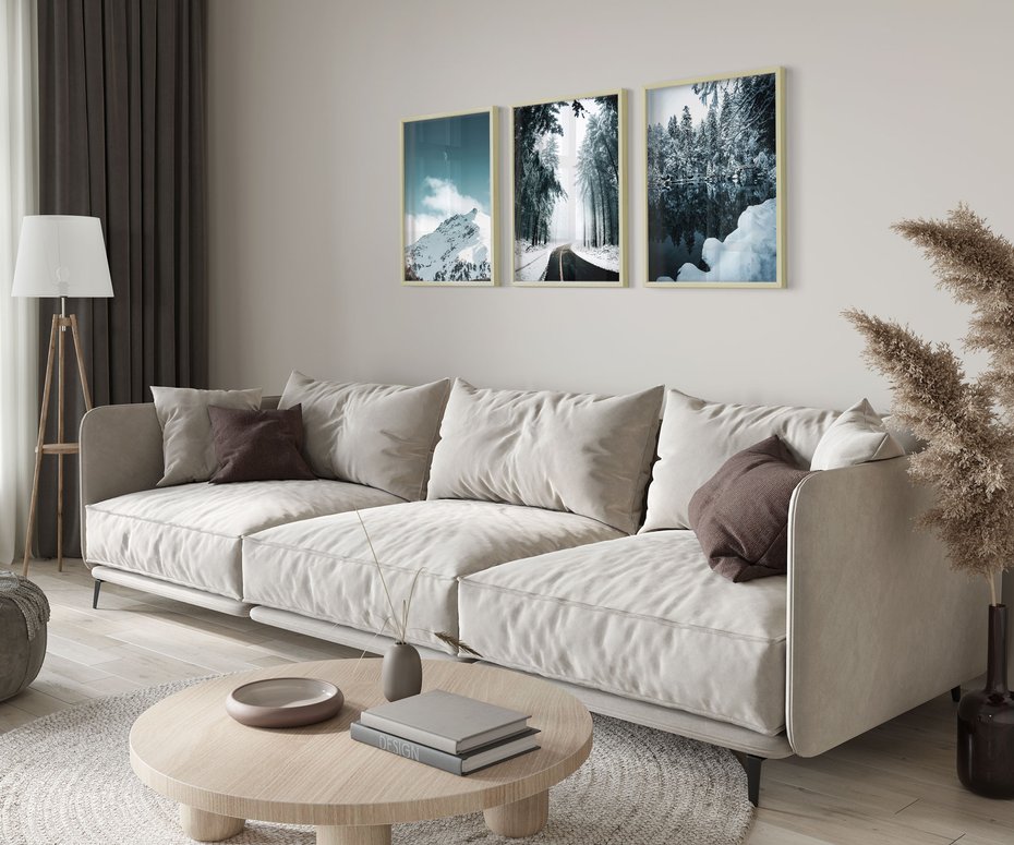 Zestaw obrazy w ramie 50x70 galeria - Zima, w, górach, droga, perspektywa - rama drewno