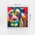 Obraz w ramie 50x50 - Tęczowy Lew - akwarela, tęczowy lew - rama drewno