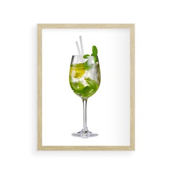 Plakat w ramie 30x40 - Limonkowy drink w letnim stylu - drink, limonka - rama drewno