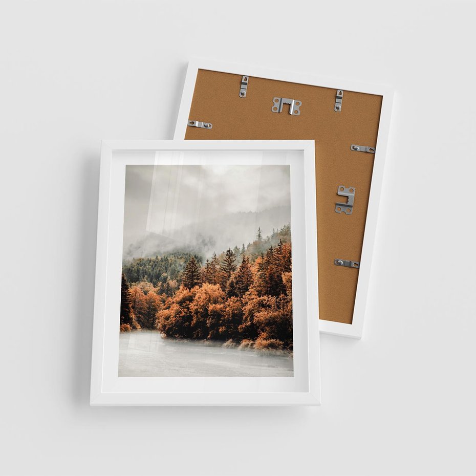 Plakat w ramie 40x50 - Jesienna Mgła - las, góry - rama biała