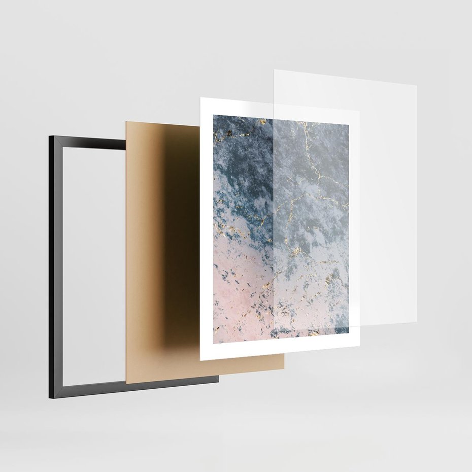 Plakat w ramie 40x50 - Elegancja i Wyrafinowanie - marmur, złoto - rama czarna