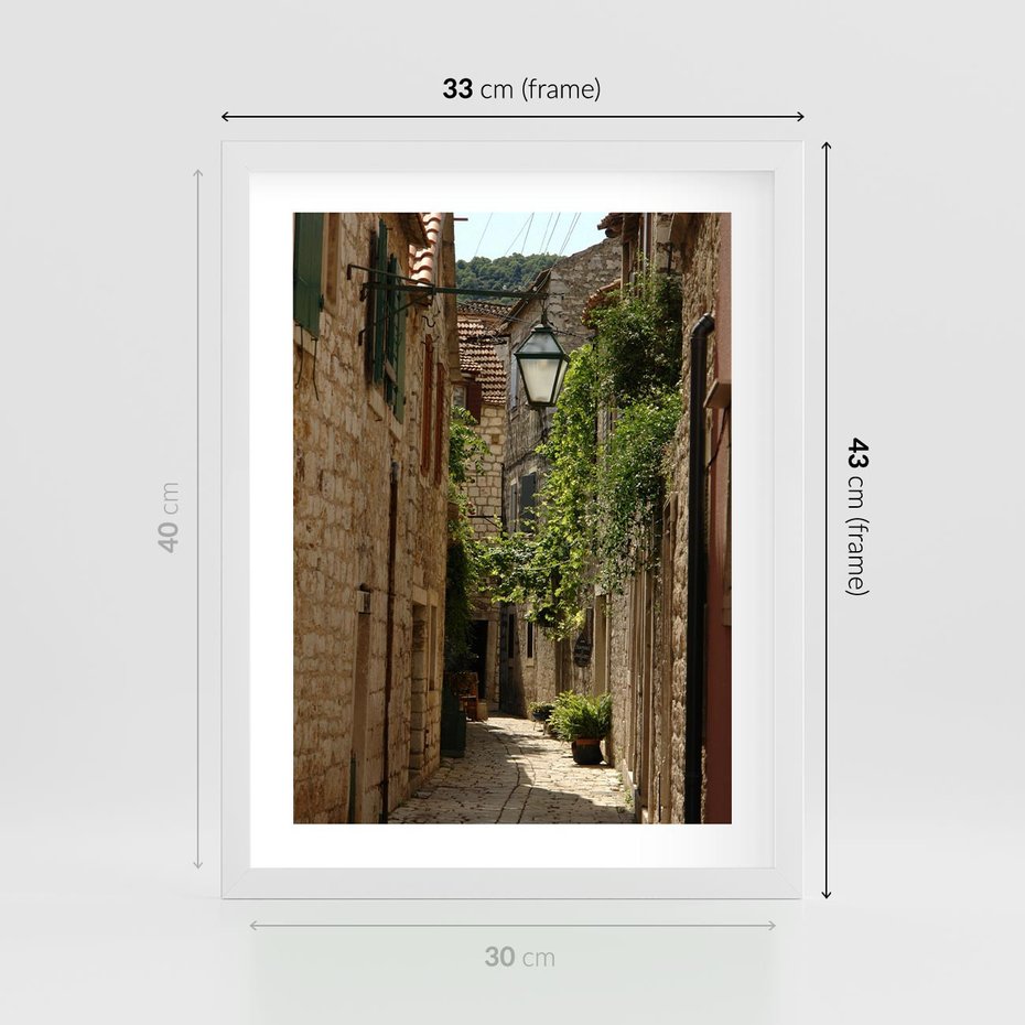 Plakat w ramie 30x40 - Urokliwa włoska uliczka - włoska, uliczka - rama biała