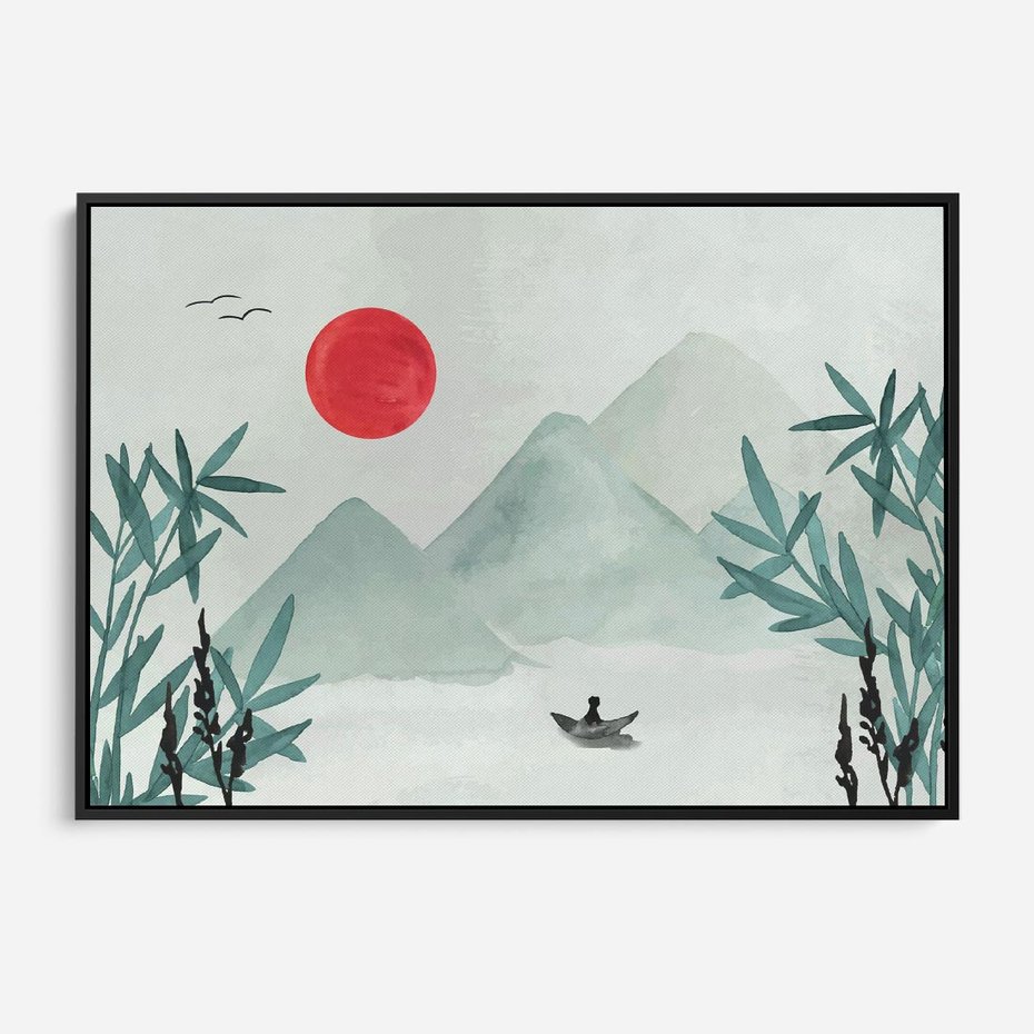 Obraz w ramie 70x50 - Zaklęte Wzgórza - krajobraz, japonia - rama czarna