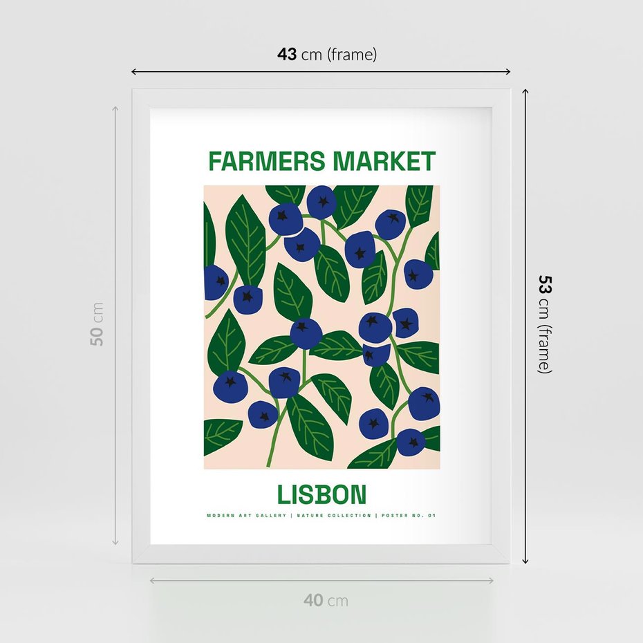 Plakat w ramie 40x50 - Migotliwe Przestrzenie - borówki, jagody - rama biała