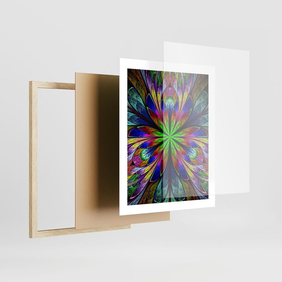 Plakat w ramie 40x50 - Witrażowa magia na płótnie - witraż, sztuka - rama drewno