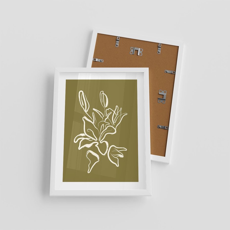 Plakat w ramie 30x40 - Przenikające Barwy - abstrakcyjna roślina, kwiaty - rama biała