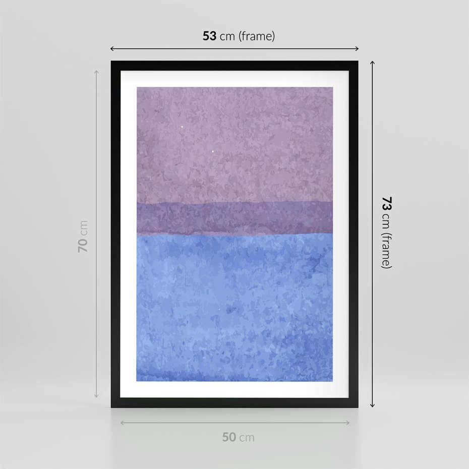 Plakat w ramie 50x70 - Taniec Światła - kolorowe akwarelowe pasy, odcienie fiolet - rama czarna