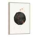 Obraz w ramie 50x70 - Wibracje Kolorów - abstrakcyjna czarna plama, rozsiane pomarańczowe kropki - rama drewno