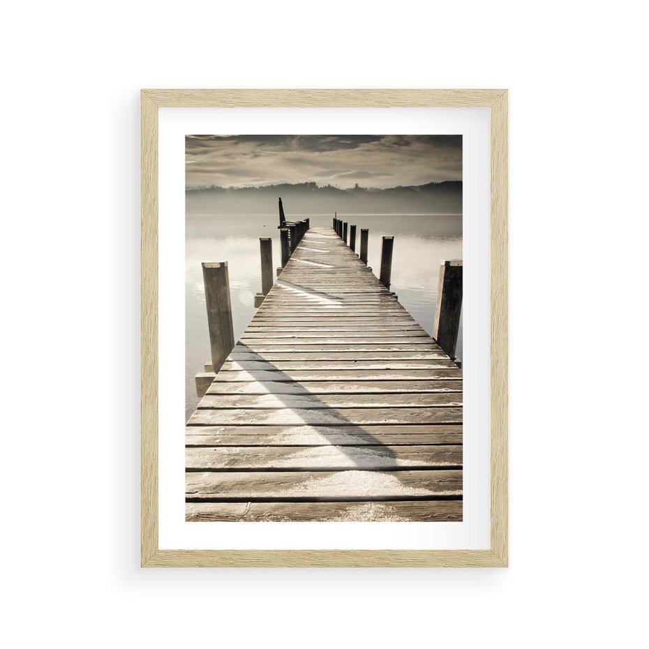 Plakat w ramie 30x40 - Idylliczny pomost nad jeziorem - pomost, jezioro - rama drewno
