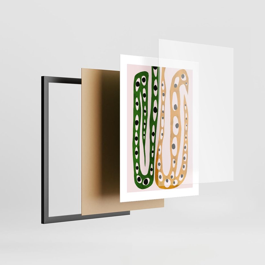 Plakat w ramie 30x40 - Migocące Zmaganie - abstrakcyjny obraz, dziwne kształty - rama czarna