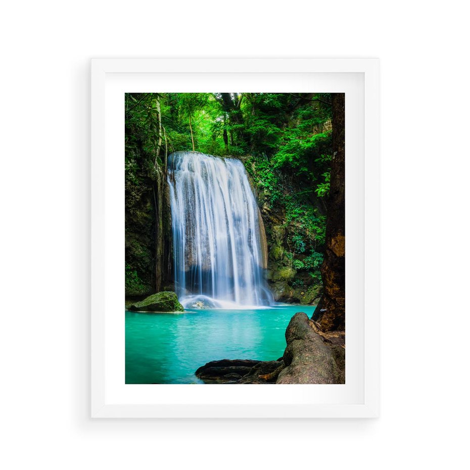 Plakat w ramie 40x50 - : Moc Natury - wodospad, rzeka - rama biała