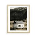 Plakat w ramie 40x50 - Ciepło i Urok Górskiego Domku - domek w górach, sepia - rama drewno