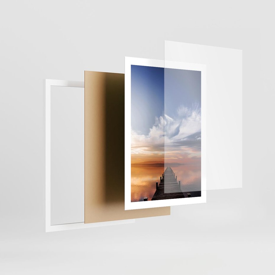Plakat w ramie 50x70 - Magia Chwili - pomost, zachód - rama biała