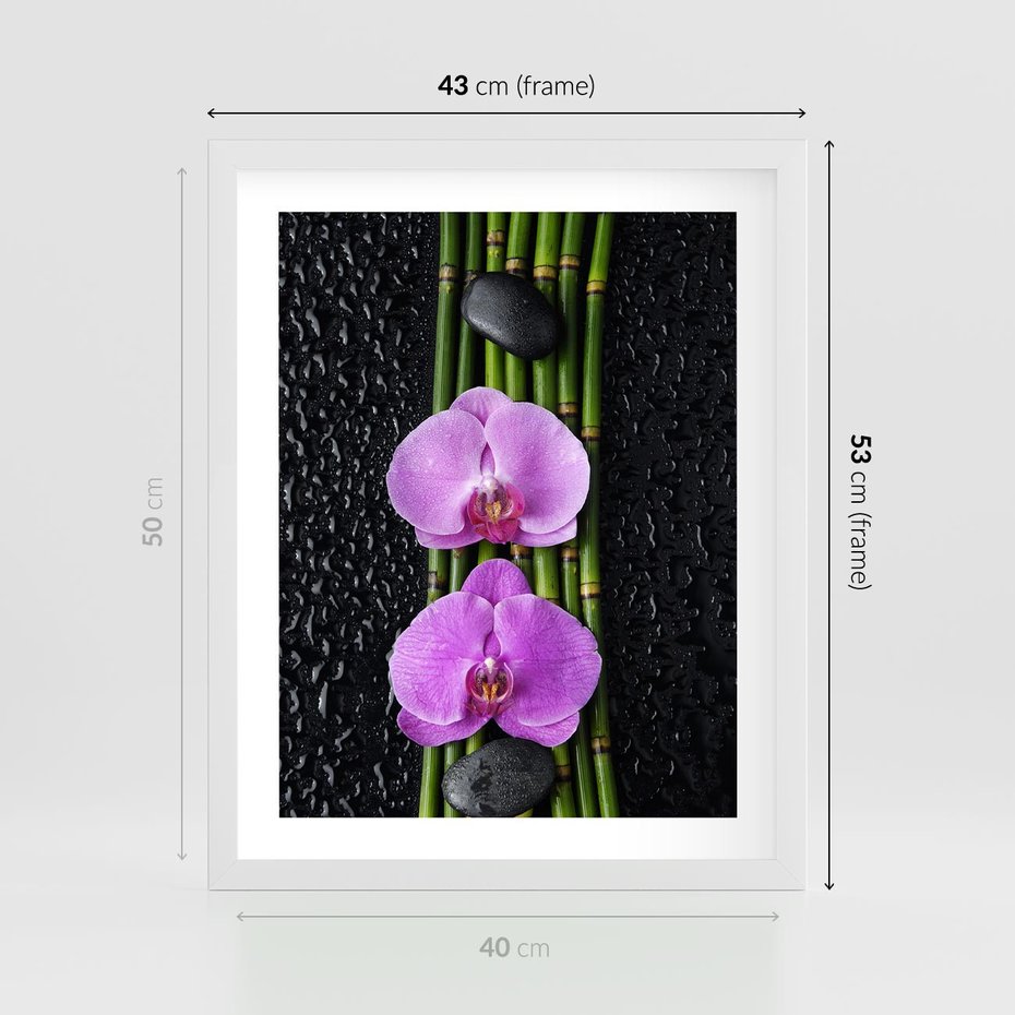 Plakat w ramie 40x50 - Japońskie Spa w Otoczeniu Storczyków - storczyk, spa - rama biała