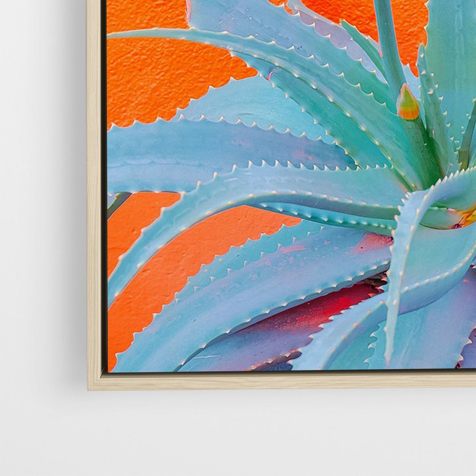 Obraz w ramie 70x100 - Naturalna Harmonia - kaktusy, liście - rama drewno