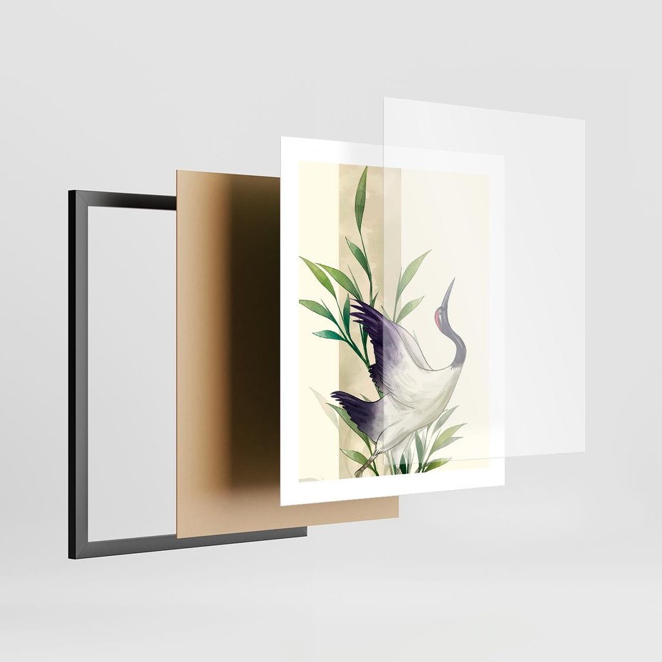 Plakat w ramie 40x50 - Migocące Ptaki - japońska sztuka, ptak - rama czarna