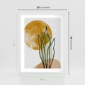 Plakat w ramie 30x40 - Światło Natury: Graficzne Liście i Złote Słońce - grafika, graficzne liście - rama biała