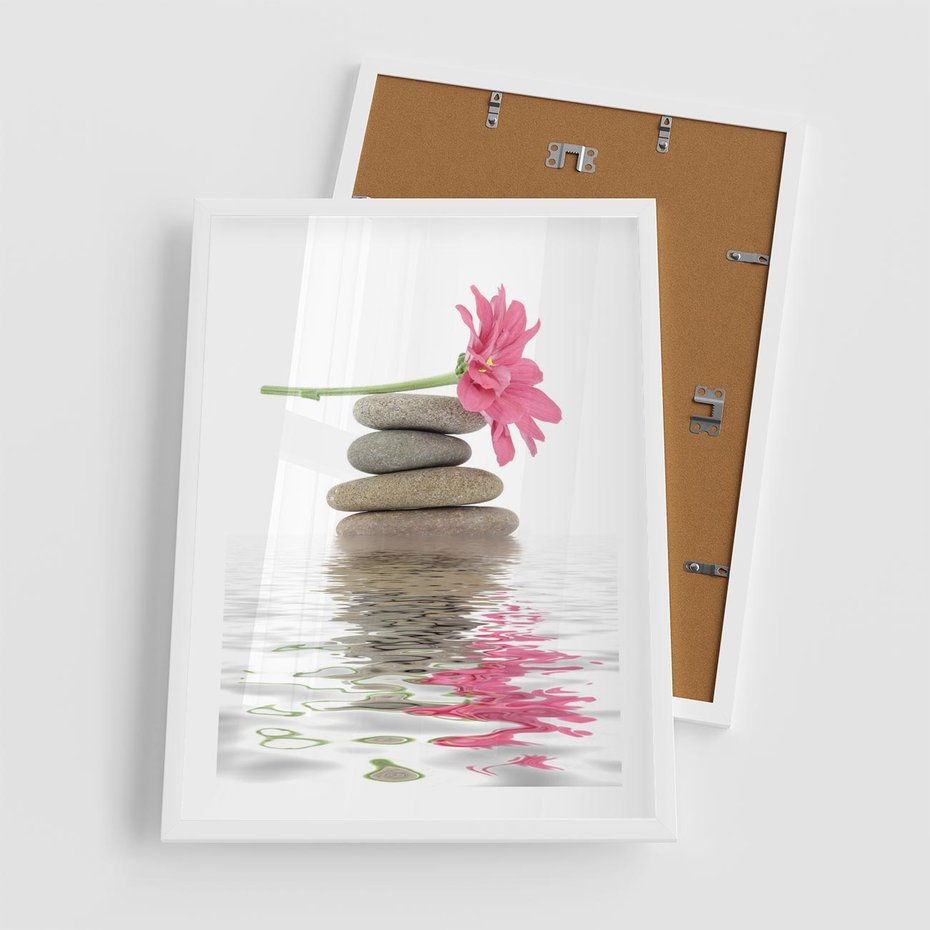 Plakat w ramie 50x70 - Kwiatowe japońskie spa - japońskie, spa - rama biała