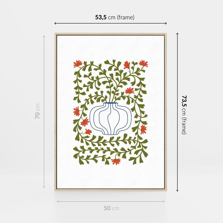 Obraz w ramie 50x70 - Wewnętrzne Fale - kwiaty w wazonie, minimalizm - rama drewno