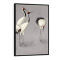 Obraz w ramie 70x100 - Spojrzenie wstecz w pędzlu - szkic rysunek, japońskie żurawie - rama czarna