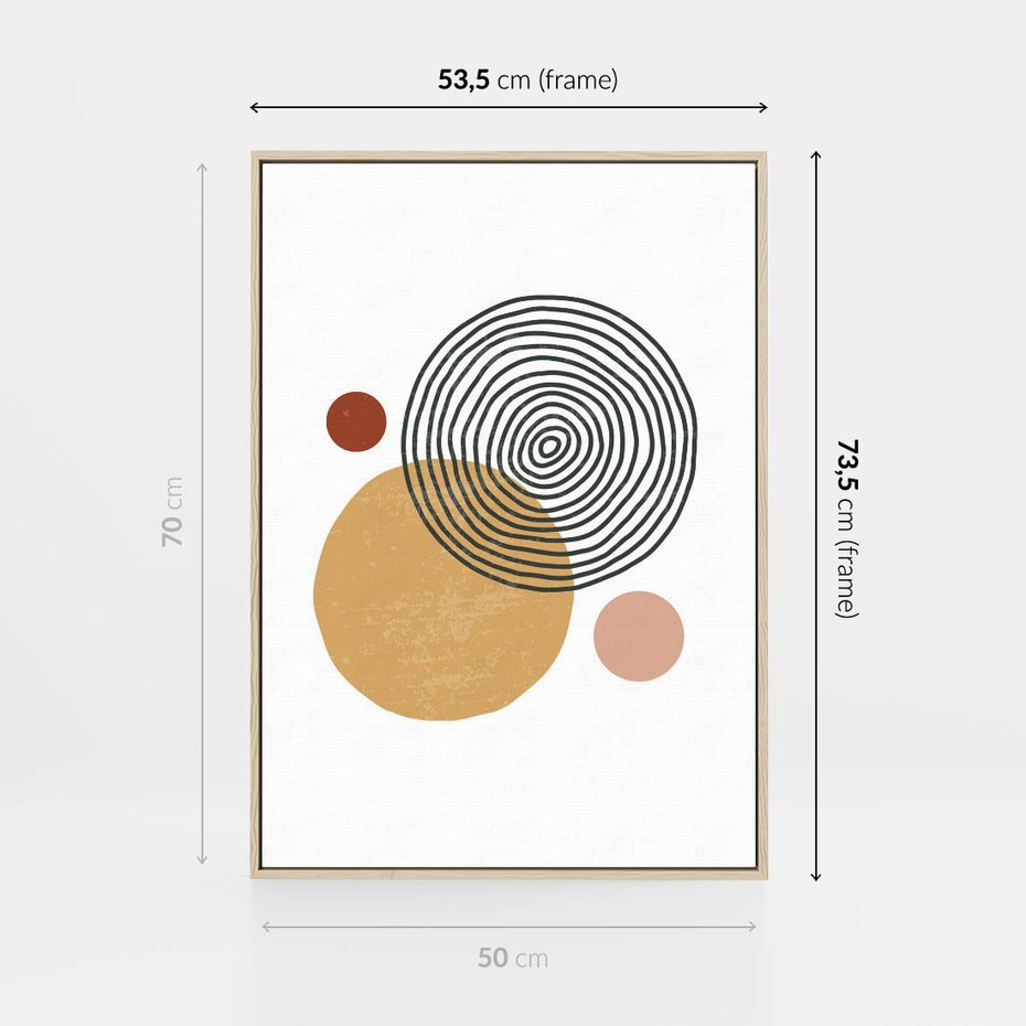 Obraz w ramie 50x70 - Wewnętrzne Formy - koła okręgi, abstrakcyjna nowoczesna sztuka - rama drewno
